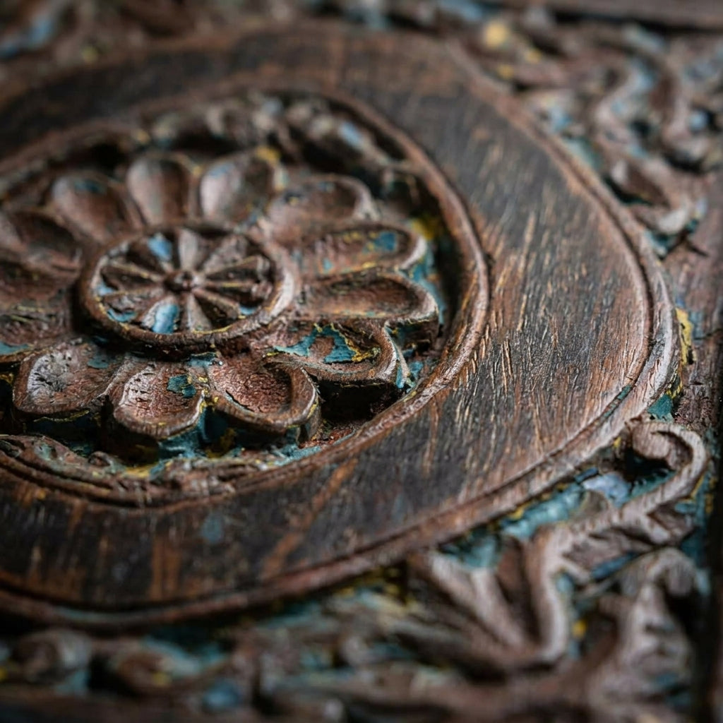 WS91 - Reclaimed Wood Carved Antique Door Night Stand