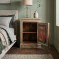 WS91 - Reclaimed Wood Carved Antique Door Night Stand