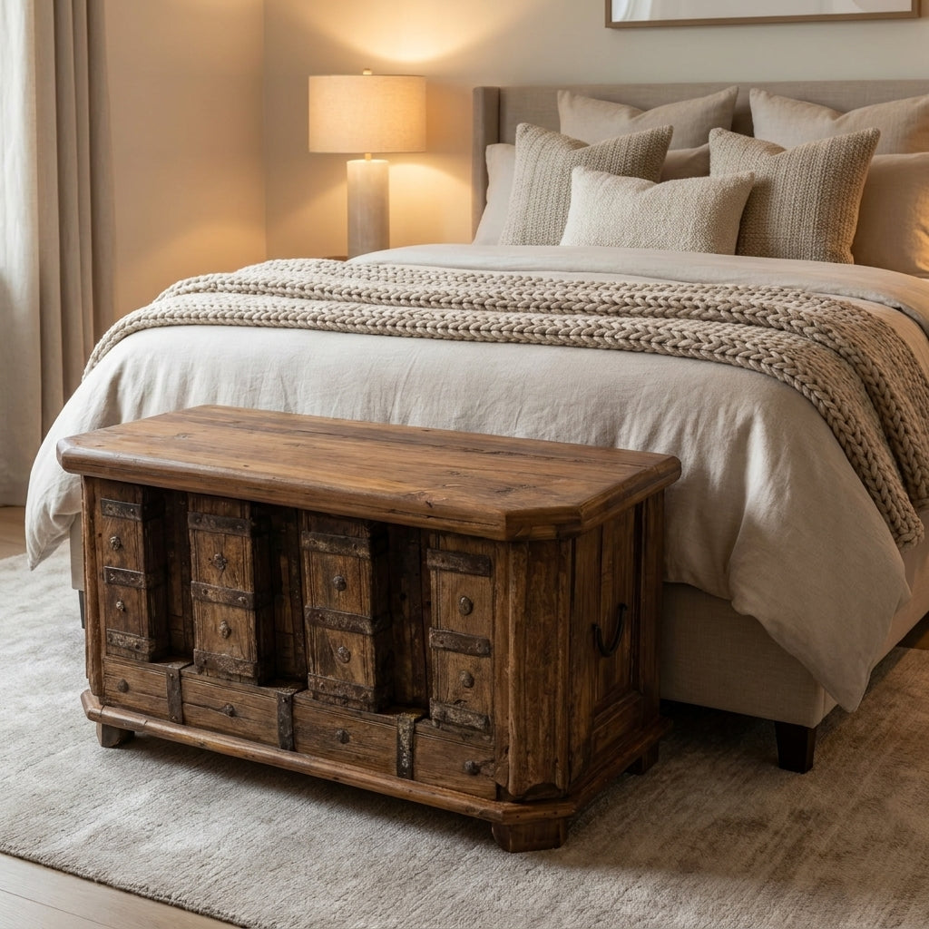 WS92 - Reclaimed Wood Antique Panel Front Storage Chest
