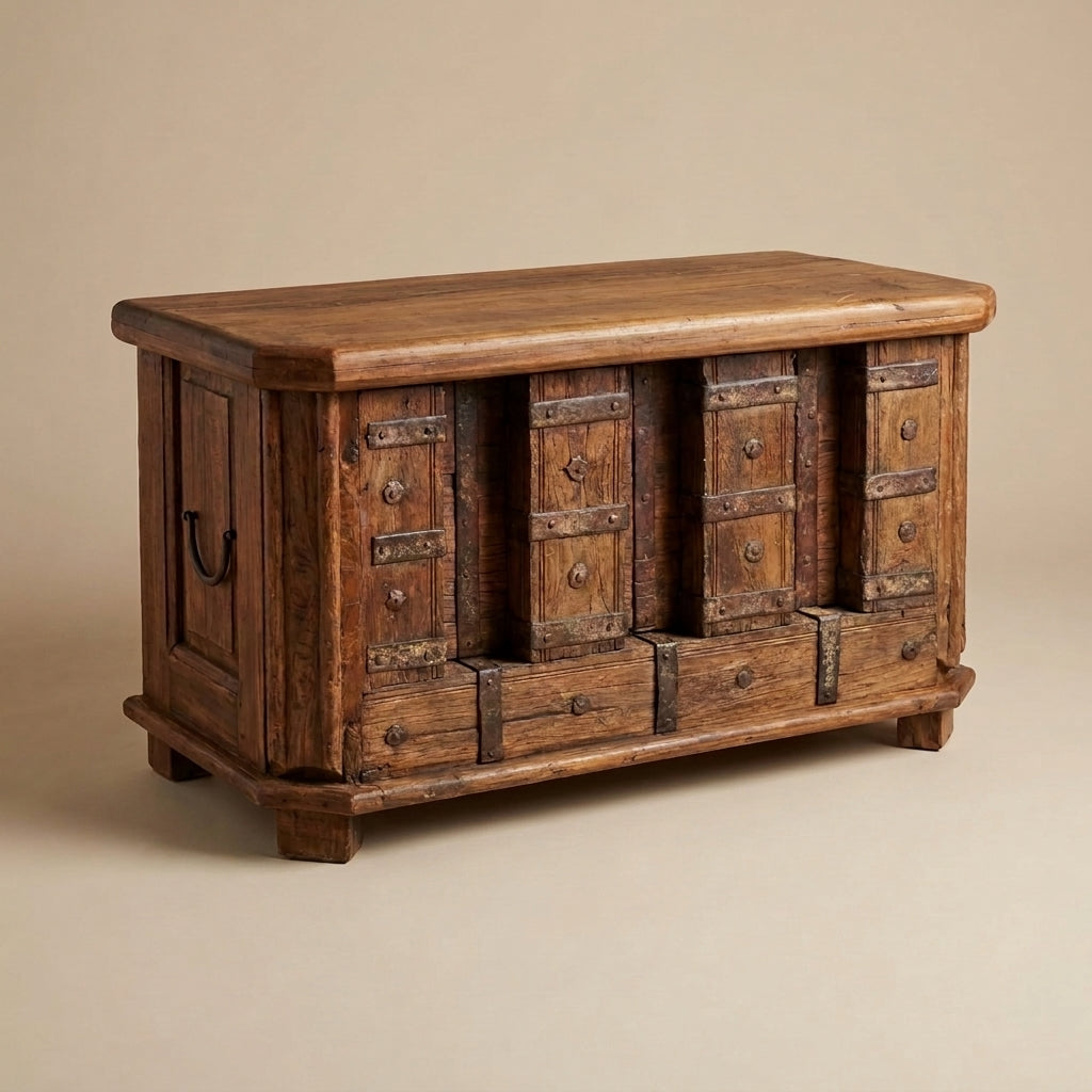 WS92 - Reclaimed Wood Antique Panel Front Storage Chest