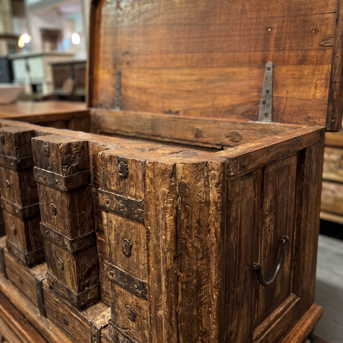 WS92 - Reclaimed Wood Antique Panel Front Storage Chest