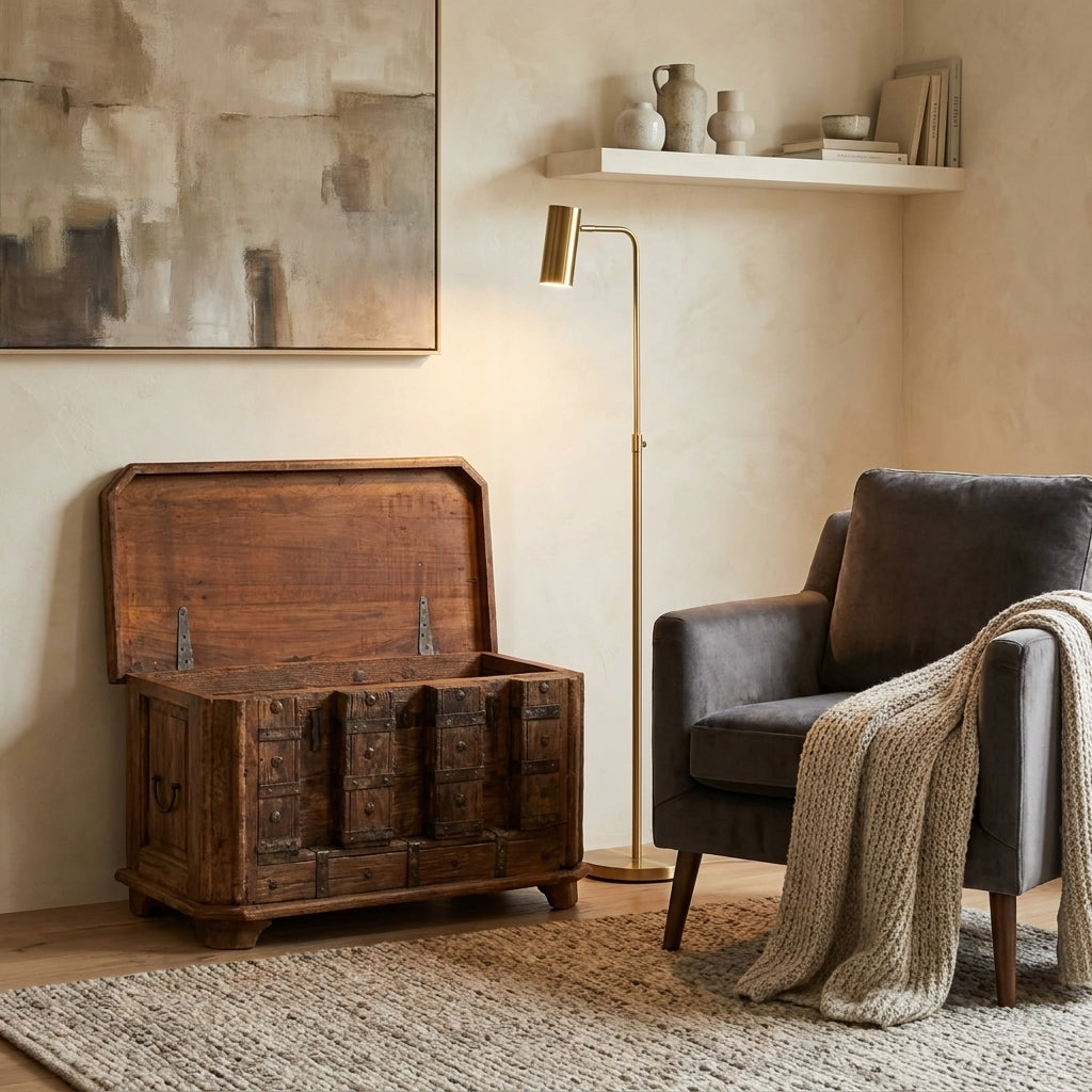 WS92 - Reclaimed Wood Antique Panel Front Storage Chest