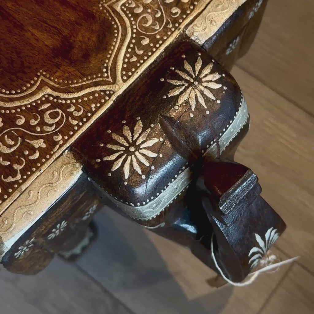 WS141 - Solid Wood Brass Fitted Carved Elephant Stool