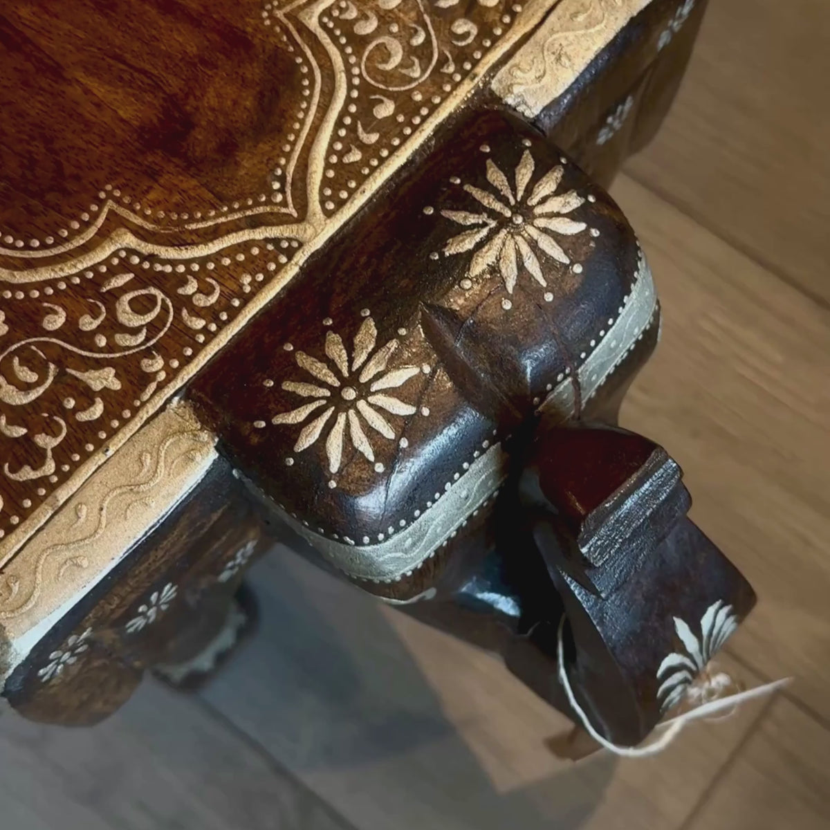 WS141 - Solid Wood Brass Fitted Carved Elephant Stool